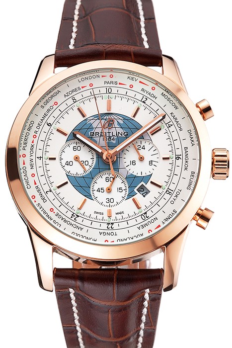 Breitling Chronomat Blue Dial Stainless Steel Case Gold Bezel Blue Leather Strap