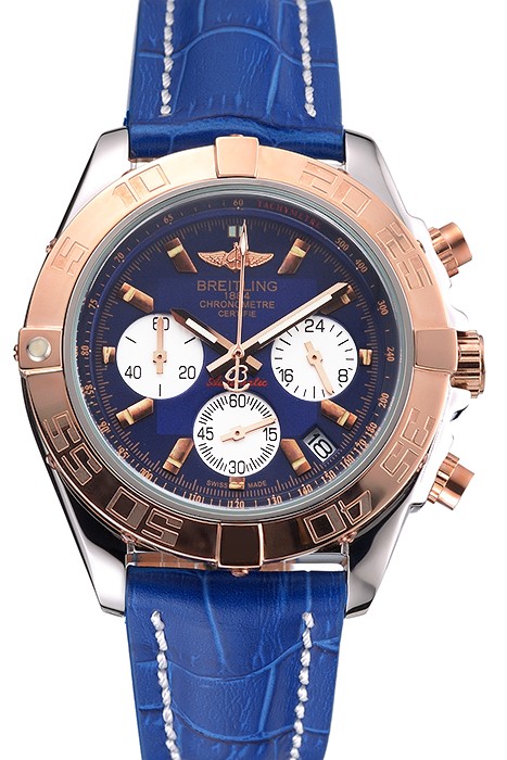 Breitling Chronomat Patrouille De France Blue Dial Stainless Steel Case Blue Leather Strap