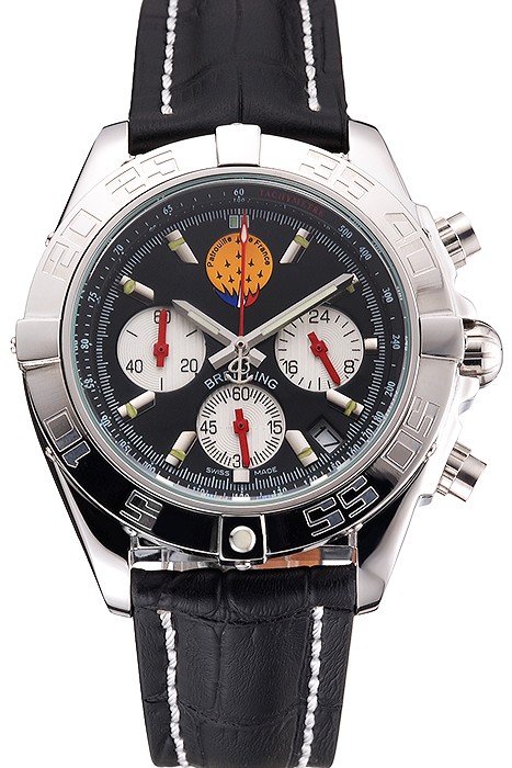 Breitling Chronomat Frecce Tricolori Black Dial Stainless Steel Case Black Leather Strap