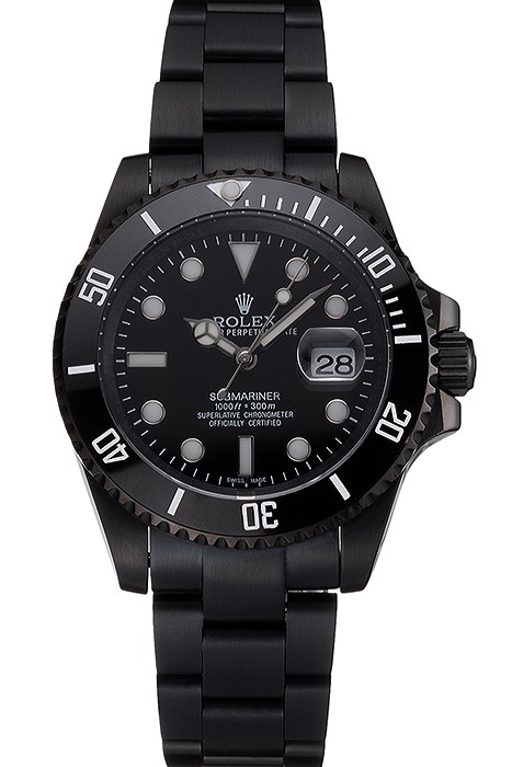 Swiss Rolex Submariner Date Black Dial And Bezel Black PVD Case And Bracelet