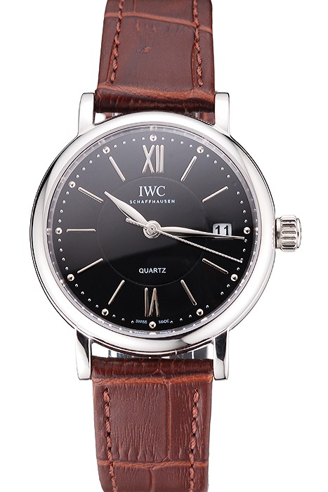 IWC Portofino Black Dial Stainless Steel Case Brown Leather Strap