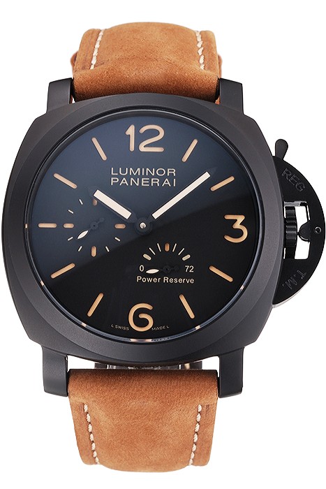 Panerai Luminor 1950 3 Days Power Reserve Black Dial Black Case Brown Suede Leather Strap