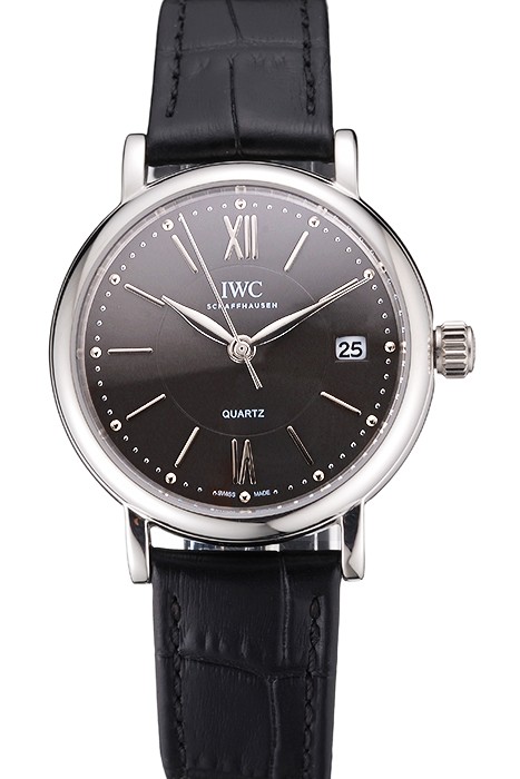 IWC Portofino Dark Gray Dial Stainless Steel Case Black Leather Strap