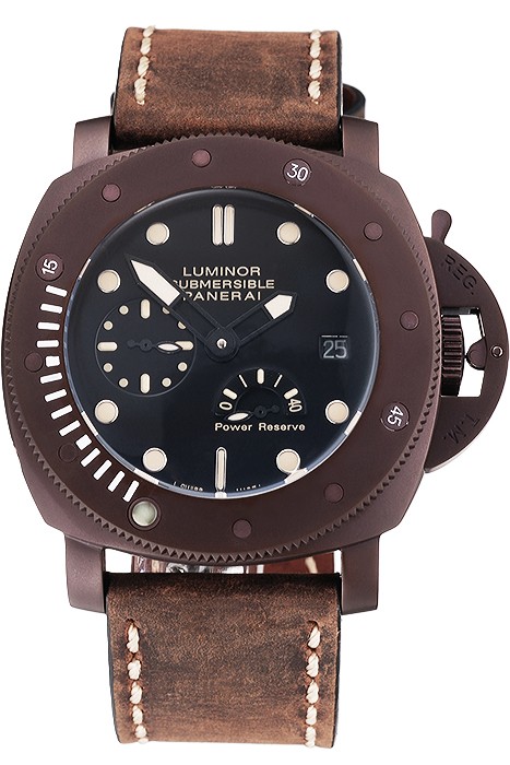 Panerai Luminor Submersible Black Dial Brown Case Brown Leather Strap