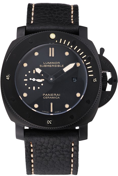 Panerai Luminor Submersible Black Dial Black Case Black Leather Strap