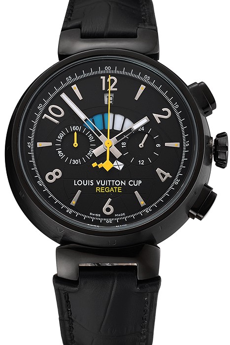 Louis Vuitton Tambour LV Cup Regate Black Dial Black PVD Case Black Leather Strap