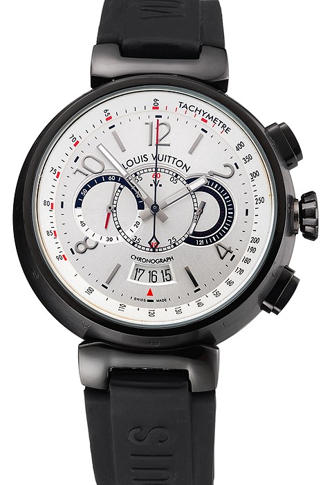 Louis Vuitton Tambour Essential Voyagez White Dial Black Case Black Rubber Strap