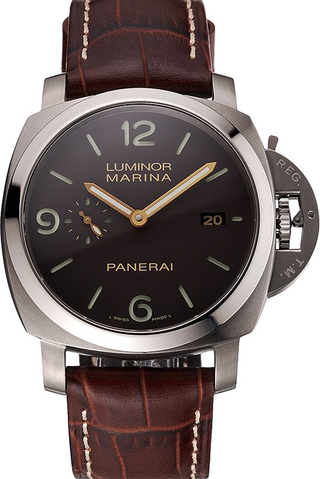 Swiss Panerai Luminor Marina 1950 3 Days Brown Dial Stainless Steel Case Brown Leather Strap
