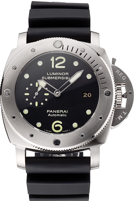Swiss Panerai Luminor Submersible Black Dial Stainless Steel Case Black Rubber Strap