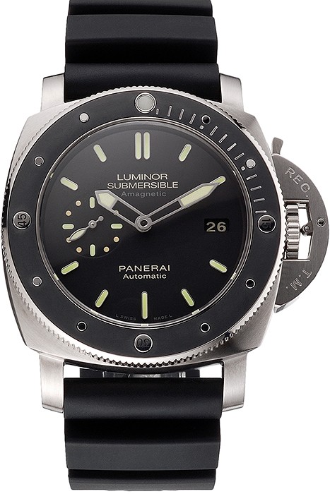 Swiss Panerai Luminor Submersible Black Dial Stainless Steel Case Black Bezel Black Rubber Strap