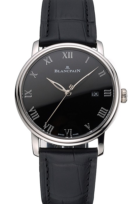 Blancpain Villeret Ultra Slim Black Dial Stainless Steel Case Black Leather Strap