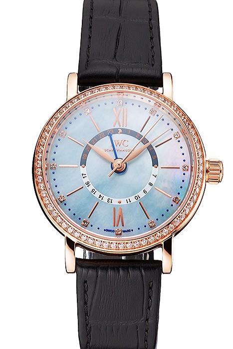 IWC Portofino Day And Night Pearl Dial Rose Gold Case Black Leather Strap