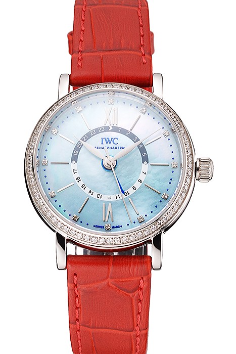IWC Portofino Day And Night Pearl Dial Stainless Steel Case Red Leather Strap
