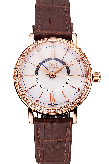 IWC Portofino Day And Night Silver Dial Rose Gold Case Brown Leather Strap