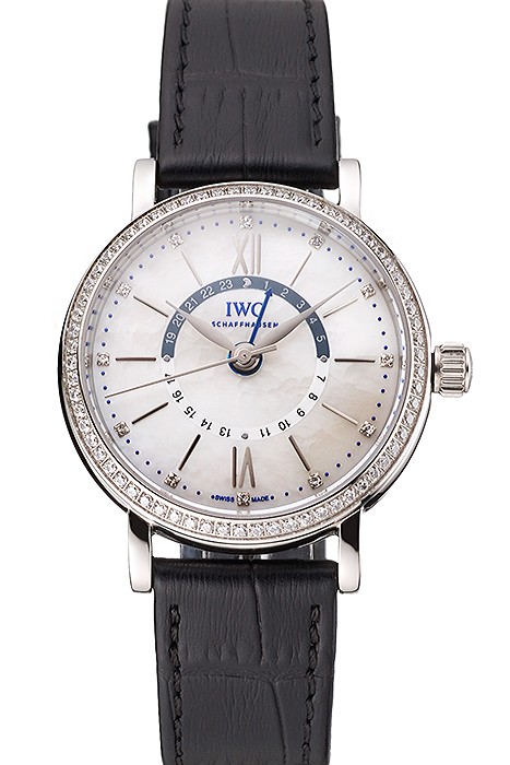 IWC Portofino Day And Night Silver Dial Stainless Steel Case Black Leather Strap
