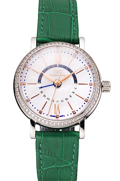 IWC Portofino Day And Night White Dial Stainless Steel Case Green Leather Strap