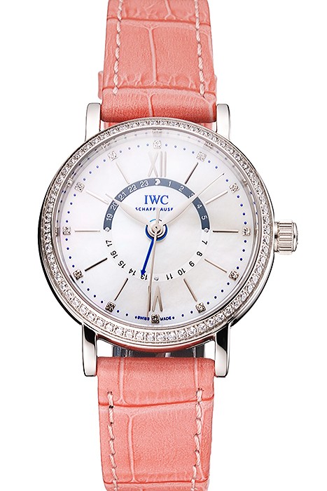 IWC Portofino Day And Night White Dial Stainless Steel Case Pink Leather Strap