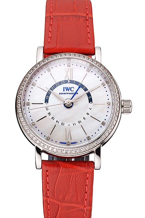 IWC Portofino Day And Night White Dial Stainless Steel Case Red Leather Strap