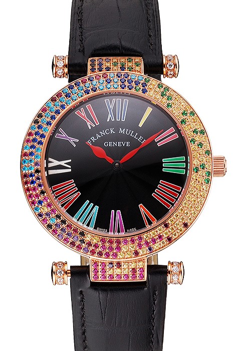 Franck Muller Double Mistery 4 Saisons Black Dial Rose Gold Case Black Leather Strap