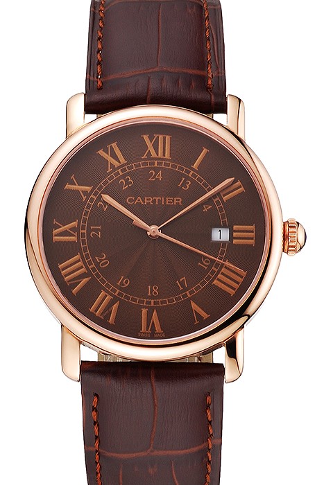 Cartier Ronde Solo Brown Dial Rose Gold Case Brown Leather Strap