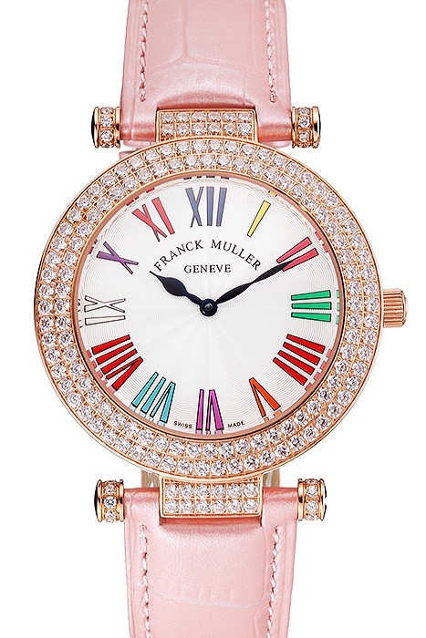 Franck Muller Double Mistery Ronde White Dial Rose Gold Case Light Pink Leather Strap