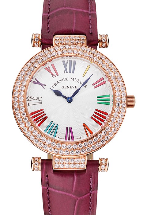 Franck Muller Double Mistery Ronde White Dial Rose Gold Case Plum Leather Strap