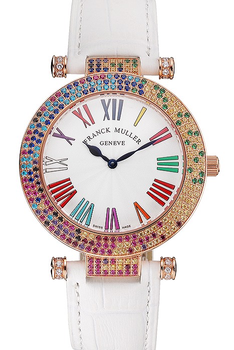 Franck Muller Double Mistery 4 Saisons White Dial Rose Gold Case White Leather Strap