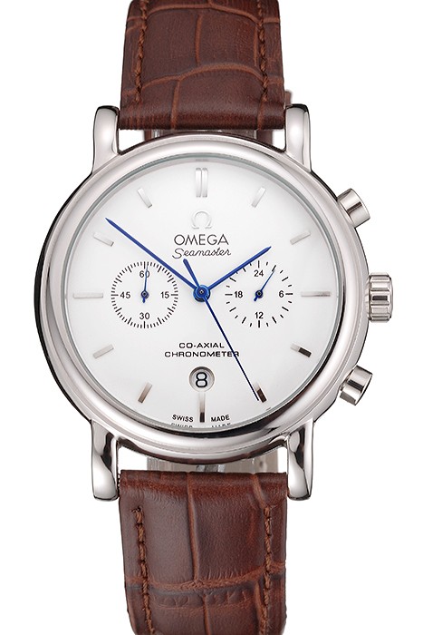 Omega Seamaster Vintage Chronograph White Dial Stainless Steel Case Brown Leather Strap