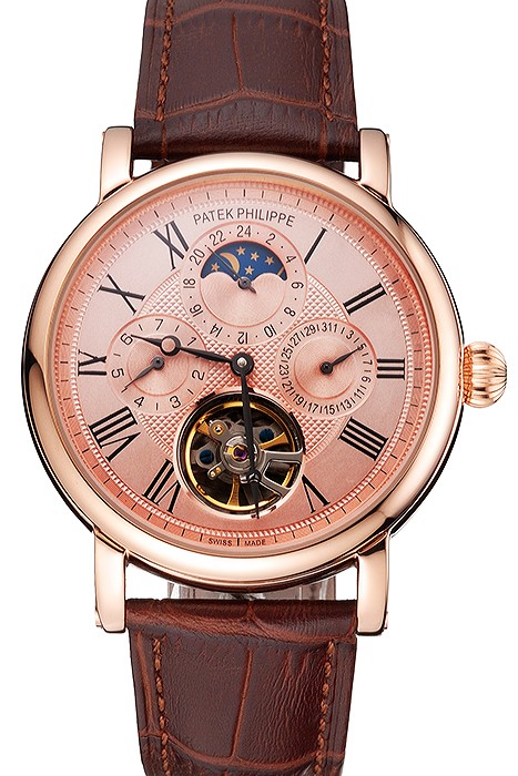 Patek Philippe Grand Complications Moonphase Perpetual Calendar Tourbillon Rose Gold Case And Dial Brown Leather Strap