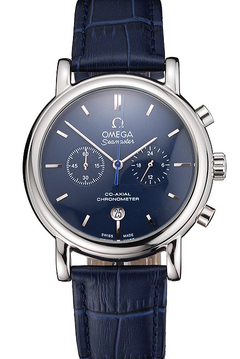Omega Seamaster Vintage Chronograph Blue Dial Stainless Steel Case Blue Leather Strap
