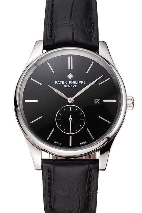 Patek Philippe Calatrava Date Black Dial Stainless Steel Case Black Leather Strap