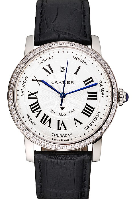 Swiss Cartier Ballon Bleu GMT Silver Dial Rose Gold Case Brown Leather Strap