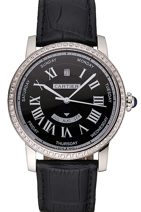 Swiss Cartier Ballon Bleu GMT Silver Dial Stainless Steel Case Black Leather Strap