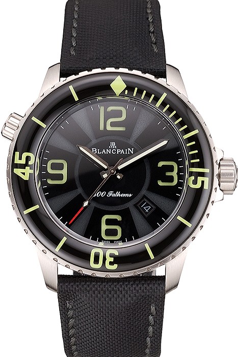 Swiss Blancpain 500 Fathoms Black Dial Stainless Steel Case Black Canvas Strap