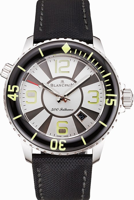 Swiss Blancpain 500 Fathoms Silver Dial Stainless Steel Case Black Canvas Strap