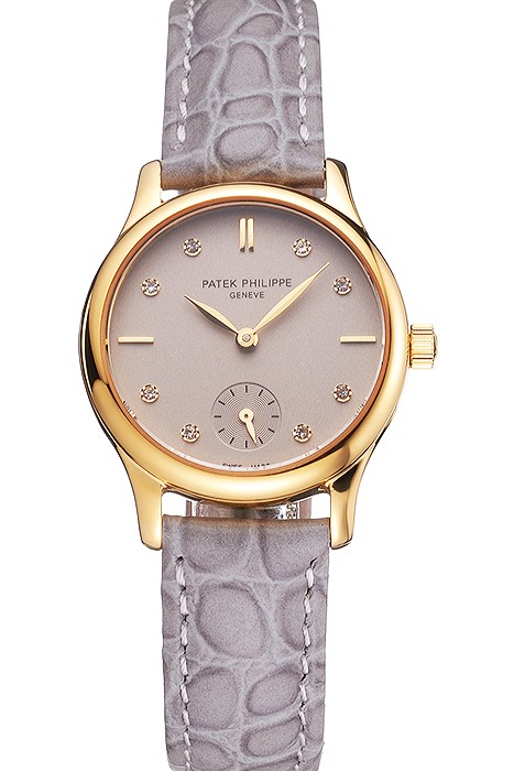 Patek Philippe Calatrava Gray Dial Diamond Markings Gold Case Gray Leather Strap