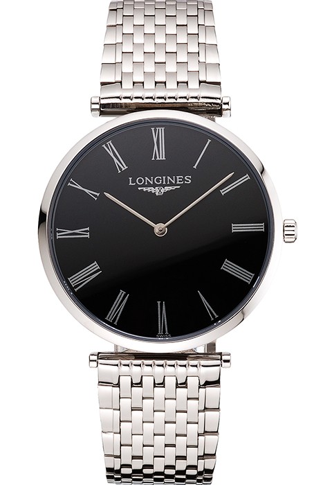 Swiss Longines Grande Classique Black Dial Roman Numerals Stainless Steel Case And Bracelet