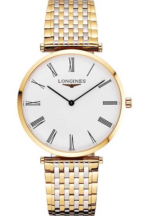 Swiss Longines Grande Classique White Dial Roman Numerals Gold Case Two Tone Bracelet