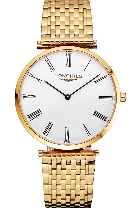 Swiss Longines Grande Classique White Dial Roman Numerals Gold Case And Bracelet