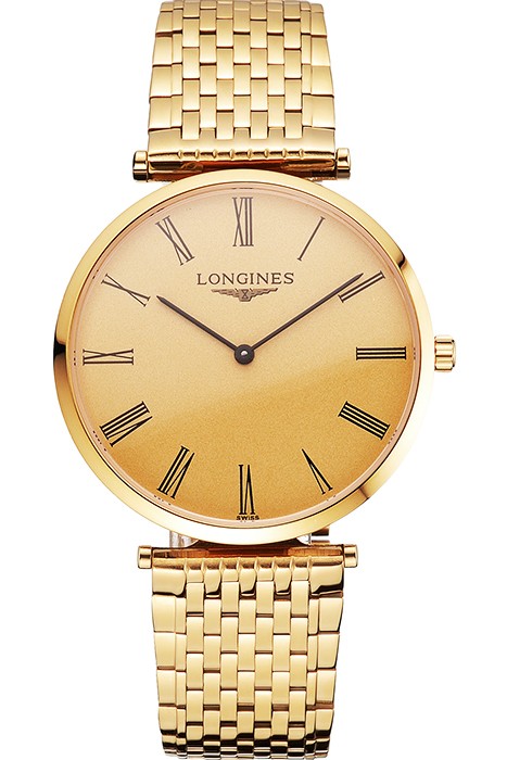 Swiss Longines Grande Classique Gold Dial Roman Numerals Gold Case And Bracelet