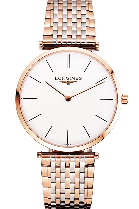 Swiss Longines Grande Classique White Dial Rose Gold Case Two Tone Bracelet