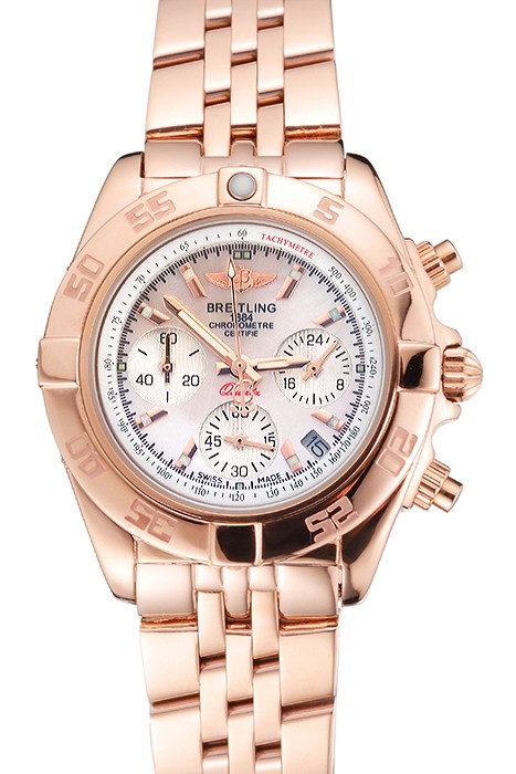 Breitling Chronomat Quartz Pearl Dial Rose Gold Case And Bracelet