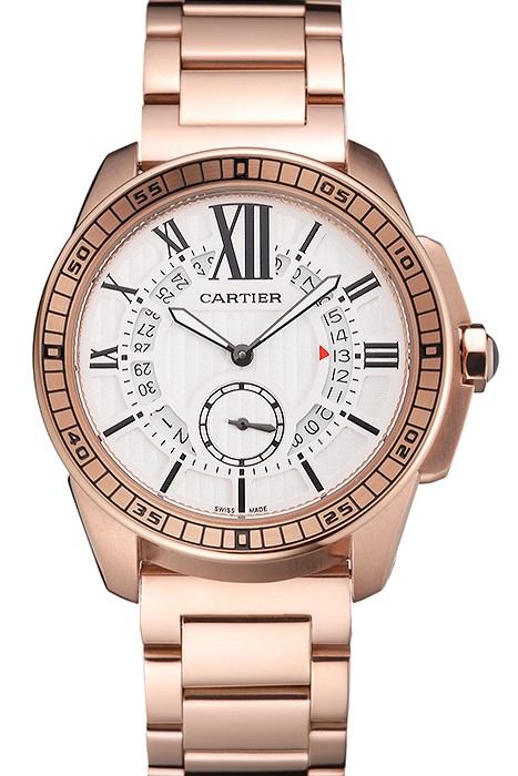Cartier Calibre De Cartier Small Seconds White Dial Rose Gold Case And Bracelet