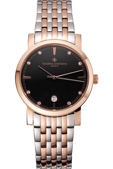 Vacheron Constantin Fine Black Dial Rose Gold Case Two Tone Bracelet