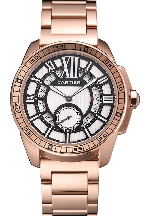 Cartier Calibre De Cartier Small Seconds Black And White Dial Rose Gold Case And Bracelet