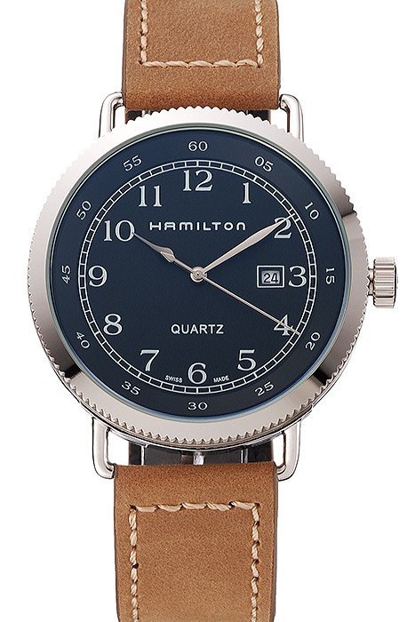 Hamilton Navy Pioneer Black Dial Stainless Steel Case Light Brown Leather Strap