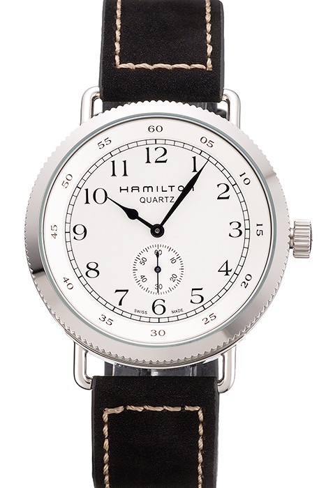 Hamilton Navy Pioneer Small Second White Dial Stainless Steel Case Black Leather Strap