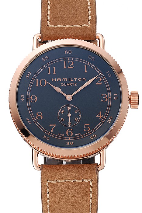 Hamilton Navy Pioneer Small Second Black Dial Rose Gold Case Light Brown Leather Strap