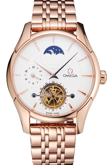 Omega De Ville Moonphase Tourbillon White Dial Rose Gold Case And Bracelet