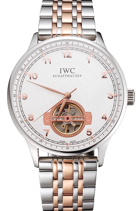 IWC Portugieser Tourbillon White Dial Stainless Steel Case Two Tone Steel Rose Gold Bracelet